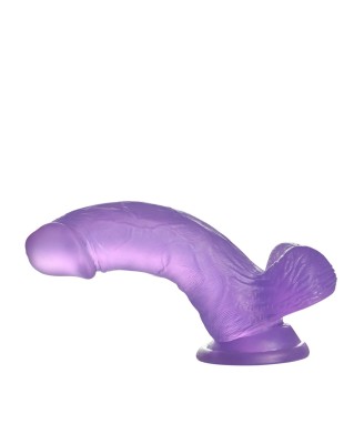 Jelly Studs Crystal Dildo Small - Fioletowe Dildo z Jądrami i Przyssawką - 15 cm