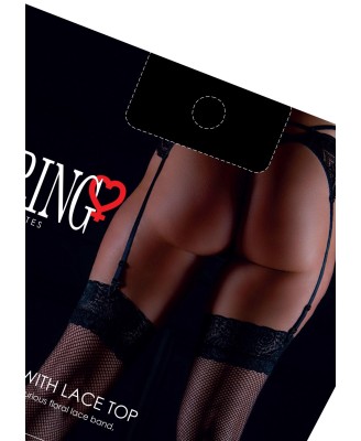 Net Stockings with Lace Top Black