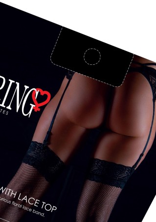 Net Stockings with Lace Top Black