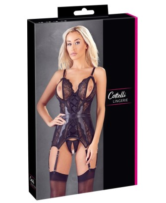 Cottelli Crotchless Basque Czarna Koronkowa Koszulka Nocna - S