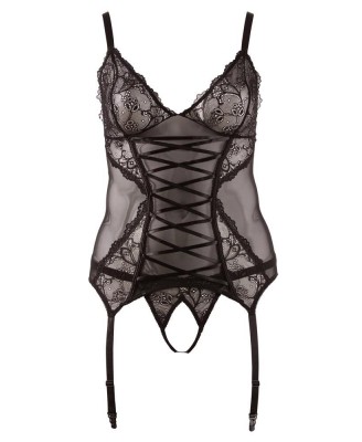 Cottelli Cami Suspender Czarne Tiulowa Koszulka 2XL