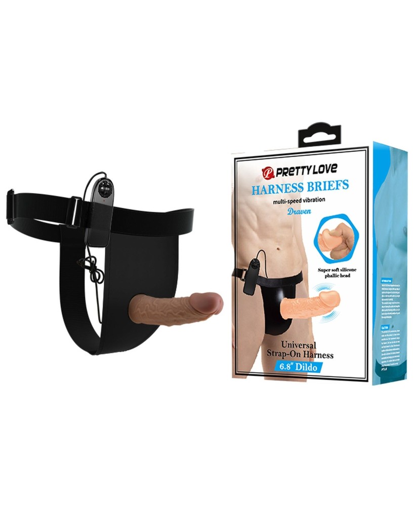 PRETTY LOVE - HARNESS BRIEFS- Draven Strap-On 6,8'' Dildo vibration
