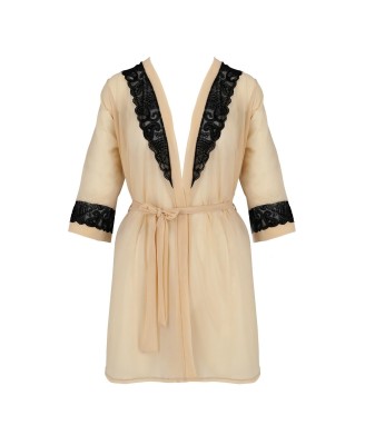 Bielizna-DAISY PEIGNOIR beige L/XL