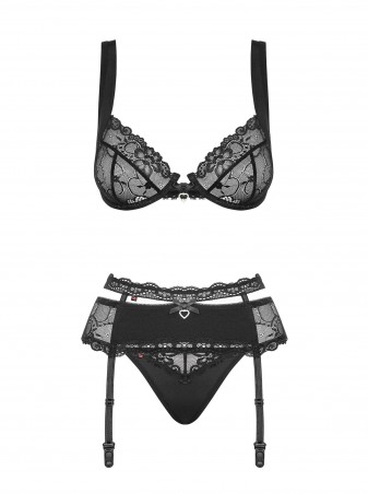 Bielizna-Heartina komplet 3-częściowy czarny  S/M