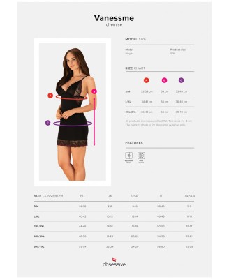 Vanessme koszulka i string - Obsessive - Czarna - L/XL