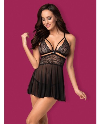 Bielizna-838-BAB-1 babydoll i stringi czarna  S/M