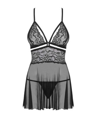 Bielizna-838-BAB-1 babydoll i stringi czarna  S/M
