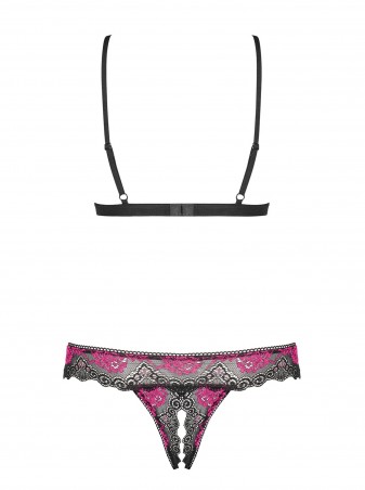 Bielizna-Tulia komplet 2-częściowy otwarty czarny  S/M