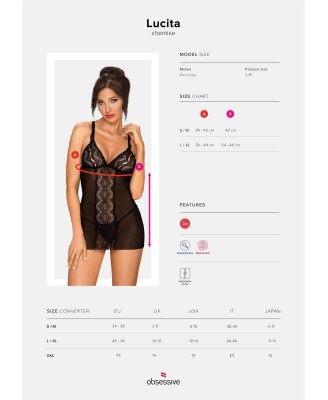 Bielizna-Lucita koszulka i stringi czarna  S/M