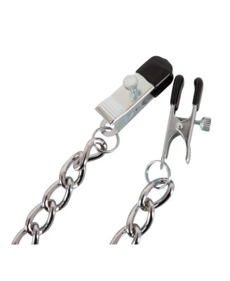Bad Kitty Chain with clamps - Metalowe Klipsy na Sutki
