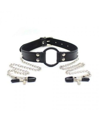 Stymulator-Ring Gag + Nipples Clamps (black)