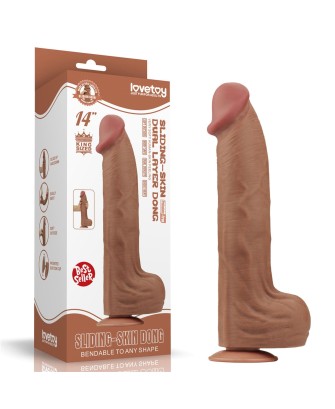 14'' King Sized Sliding Skin Dual Layer Dong - Brązowe Realistyczne Dildo z Przyssawką