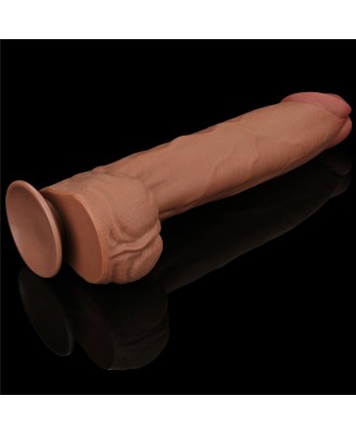 14'' King Sized Sliding Skin Dual Layer Dong - Brązowe Realistyczne Dildo z Przyssawką