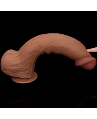 14'' King Sized Sliding Skin Dual Layer Dong - Brązowe Realistyczne Dildo z Przyssawką