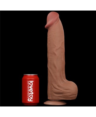 14'' King Sized Sliding Skin Dual Layer Dong - Brązowe Realistyczne Dildo z Przyssawką