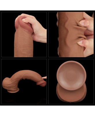 14'' King Sized Sliding Skin Dual Layer Dong - Brązowe Realistyczne Dildo z Przyssawką