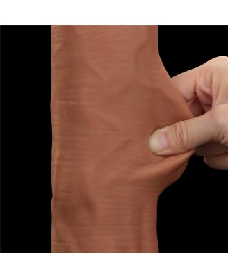 14'' King Sized Sliding Skin Dual Layer Dong - Brązowe Realistyczne Dildo z Przyssawką