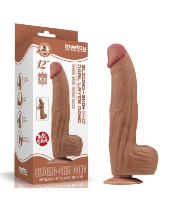 12'' King Sized Sliding Skin Dual Layer Dong - Brązowe Realistyczne Dildo z Przyssawką