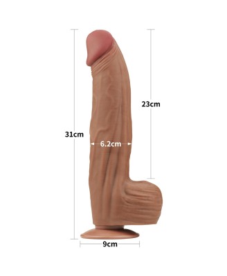 12'' King Sized Sliding Skin Dual Layer Dong - Brązowe Realistyczne Dildo z Przyssawką
