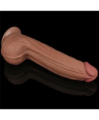 12'' King Sized Sliding Skin Dual Layer Dong - Brązowe Realistyczne Dildo z Przyssawką