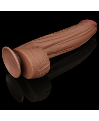 12'' King Sized Sliding Skin Dual Layer Dong - Brązowe Realistyczne Dildo z Przyssawką