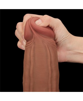 12'' King Sized Sliding Skin Dual Layer Dong - Brązowe Realistyczne Dildo z Przyssawką