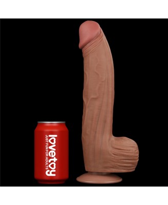 12'' King Sized Sliding Skin Dual Layer Dong - Brązowe Realistyczne Dildo z Przyssawką