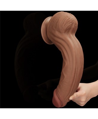 12'' King Sized Sliding Skin Dual Layer Dong - Brązowe Realistyczne Dildo z Przyssawką