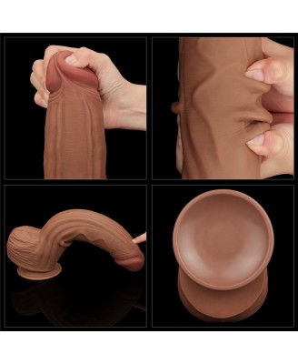 12'' King Sized Sliding Skin Dual Layer Dong - Brązowe Realistyczne Dildo z Przyssawką