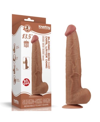 13.5'' King Sized Sliding Skin Dual Layer Dong - Brązowe Realistyczne Dildo z Przyssawką