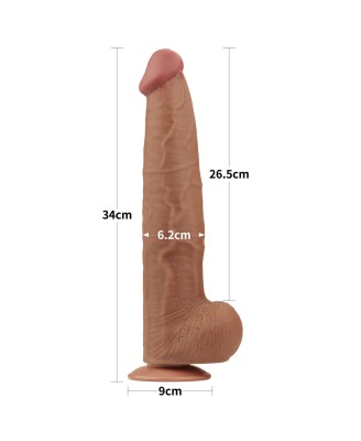 13.5'' King Sized Sliding Skin Dual Layer Dong - Brązowe Realistyczne Dildo z Przyssawką