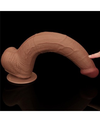 13.5'' King Sized Sliding Skin Dual Layer Dong - Brązowe Realistyczne Dildo z Przyssawką