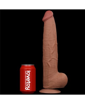 13.5'' King Sized Sliding Skin Dual Layer Dong - Brązowe Realistyczne Dildo z Przyssawką