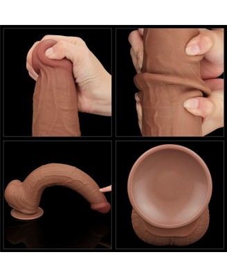 13.5'' King Sized Sliding Skin Dual Layer Dong - Brązowe Realistyczne Dildo z Przyssawką