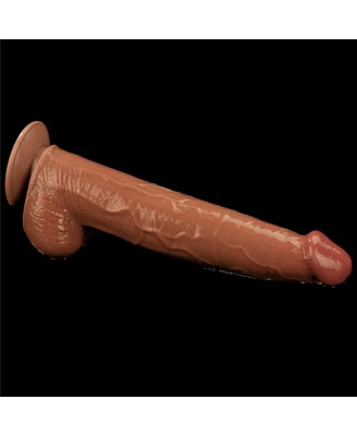 13.5'' King Sized Sliding Skin Dual Layer Dong - Brązowe Realistyczne Dildo z Przyssawką