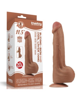 11.5'' King Sized Sliding Skin Dual Layer Dong - Brązowe Realistyczne Dildo z Przyssawką