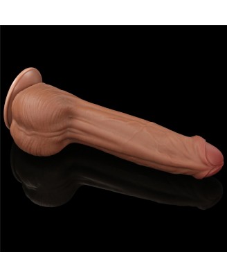 11.5'' King Sized Sliding Skin Dual Layer Dong - Brązowe Realistyczne Dildo z Przyssawką
