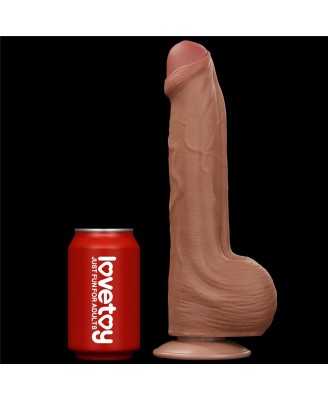 11.5'' King Sized Sliding Skin Dual Layer Dong - Brązowe Realistyczne Dildo z Przyssawką