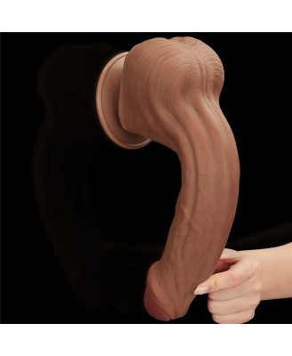 11.5'' King Sized Sliding Skin Dual Layer Dong - Brązowe Realistyczne Dildo z Przyssawką