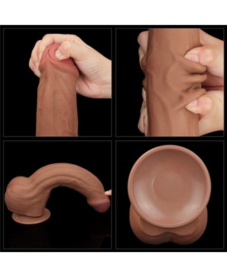 11.5'' King Sized Sliding Skin Dual Layer Dong - Brązowe Realistyczne Dildo z Przyssawką