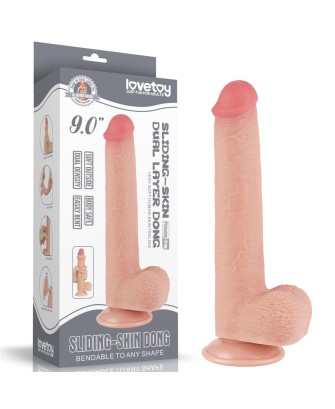 9'' Sliding Skin Dual Layer Dong - Cieliste Realistyczne Dildo z Przyssawką