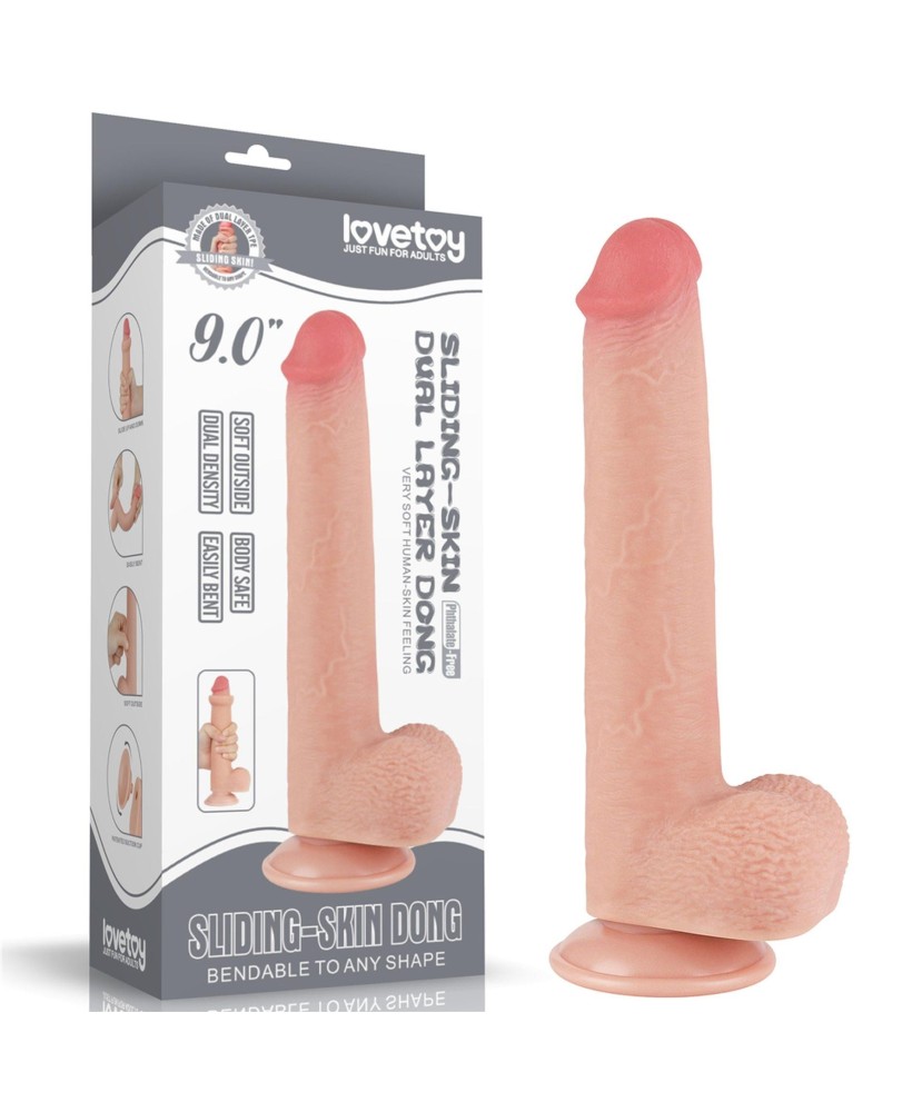 9'' Sliding Skin Dual Layer Dong - Cieliste Realistyczne Dildo z Przyssawką