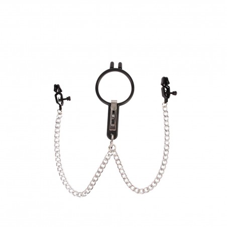 Humiliate Mouth Spreader with Nipple Clamps