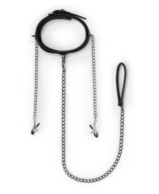 Wiązania-Leather Collar With Nipple Chains