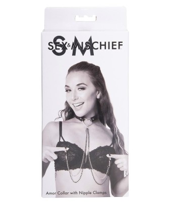 SPORTSHEETS SM AMOR COLLAR WITH NIPPLE JEWELRY