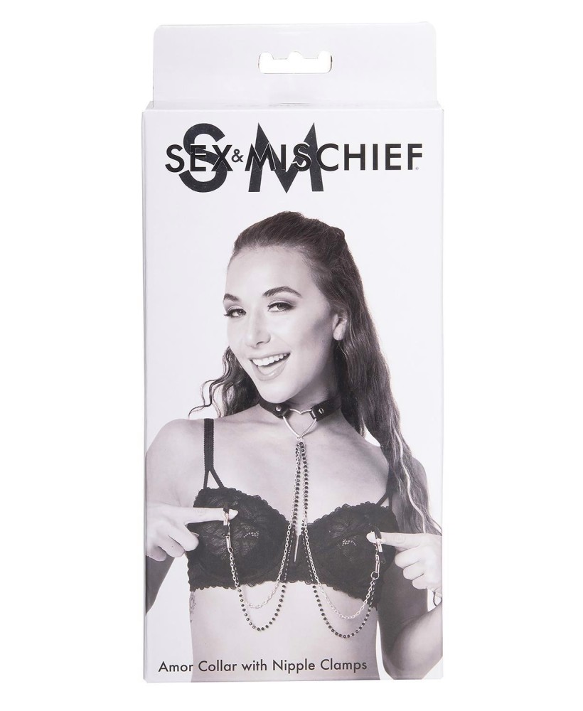 SPORTSHEETS SM AMOR COLLAR WITH NIPPLE JEWELRY