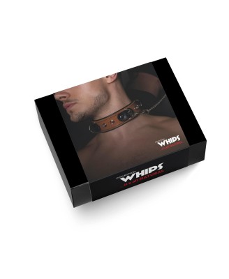 Wiązania-WHIPS obroża męska ze smyczą, koniakowa