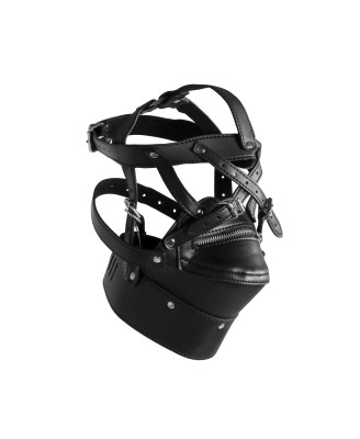 Head Harness with Zip-up Mouth and Lock - Black