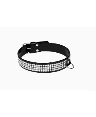 Wiązania-WHIPS lakier, obroża damska z kryształkami, czarna, 3cm