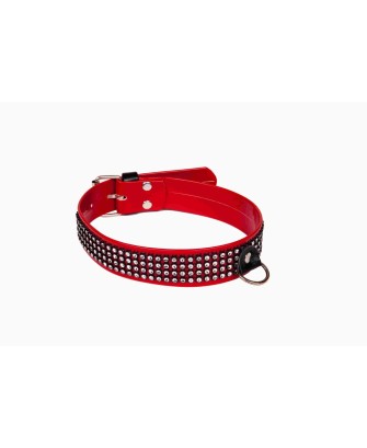 Wiązania-WHIPS lakier, obroża damska z kryształkami, czerwona, 3cm